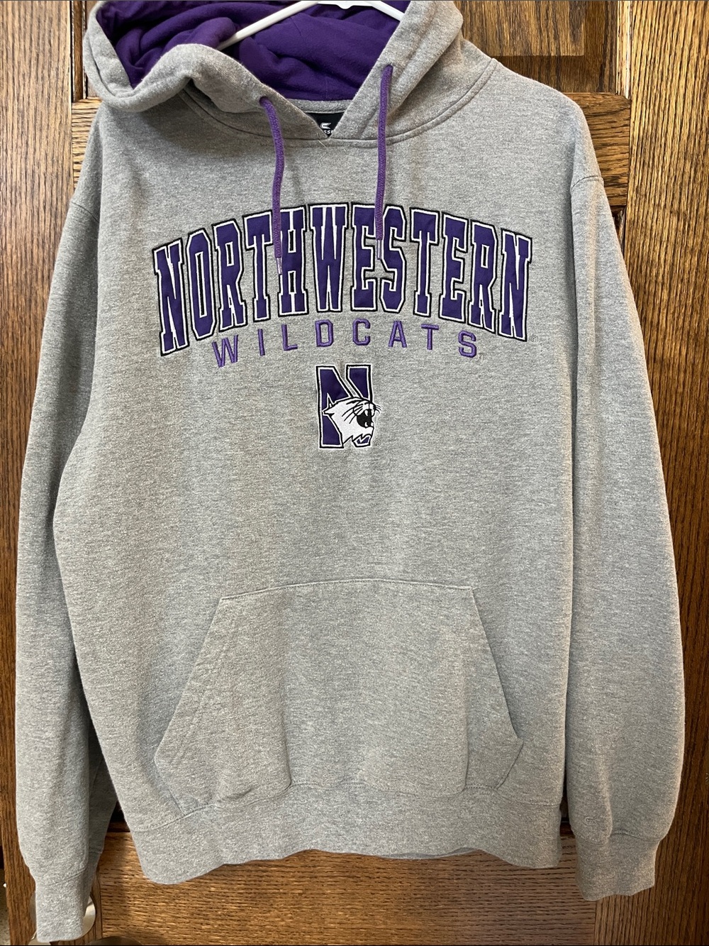 Northwestern Gray Hoodie with Purple Lettering